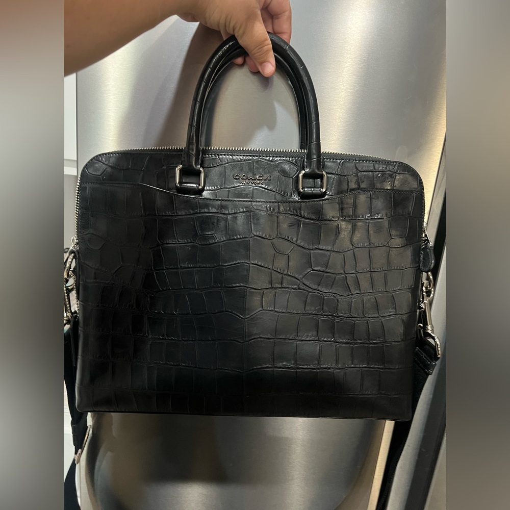 Coach Black Croc Embossed Leather